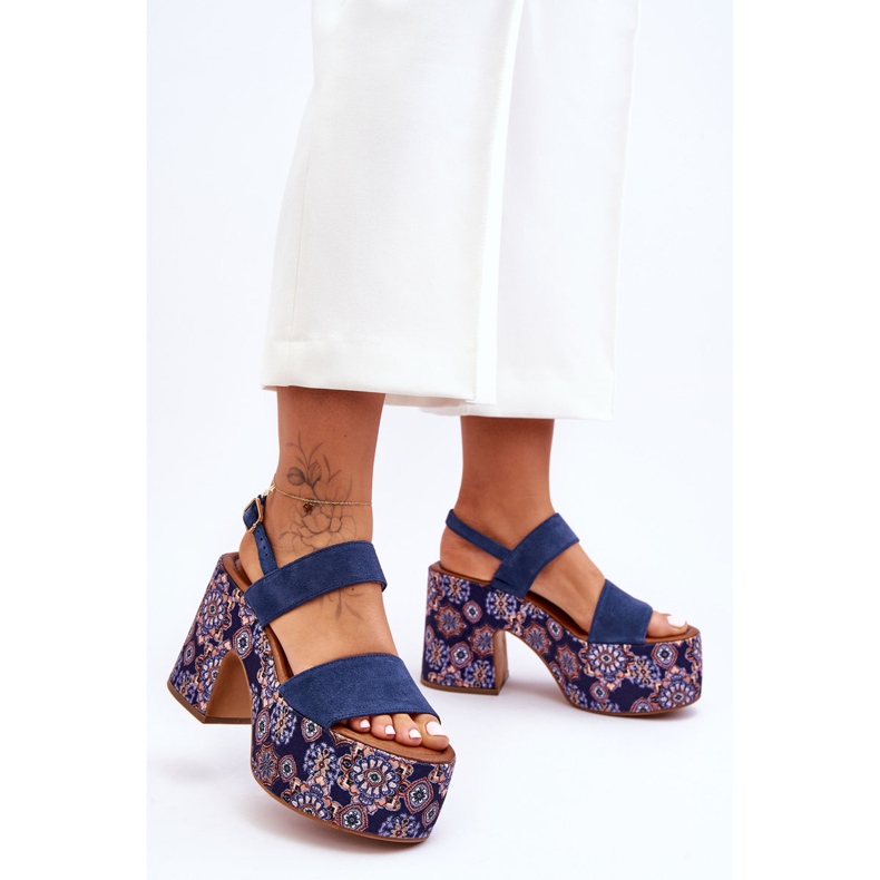 Maciejka bőr magassarkú szandál 06089-17 sötétkék 1