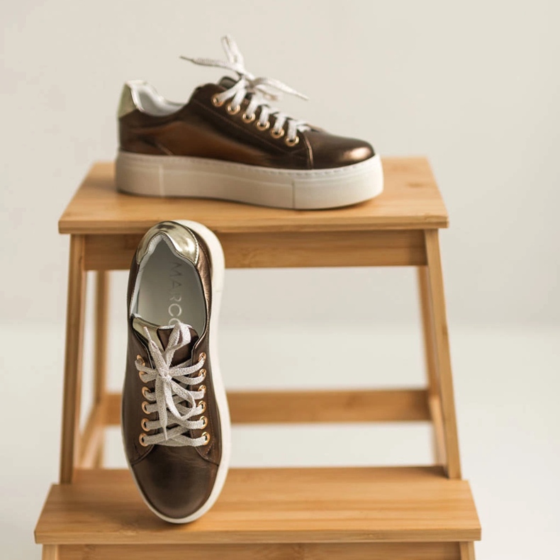 Marco Shoes Női cipők valódi bőrből, vastag talpon aranysárga 2