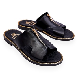 Lemar Női papucs fekete Clarence dekoratív cipzárral 3