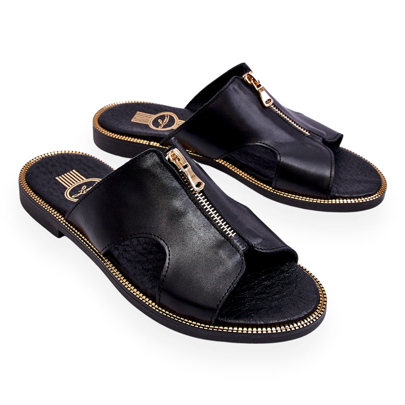 Lemar Női papucs fekete Clarence dekoratív cipzárral 3