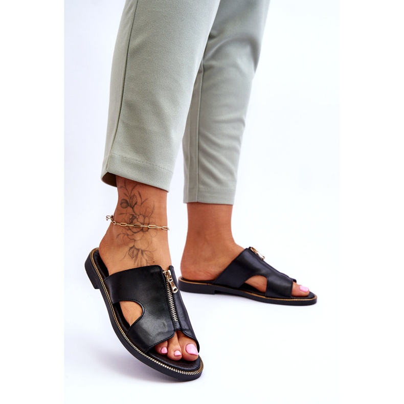 Lemar Női papucs fekete Clarence dekoratív cipzárral 1