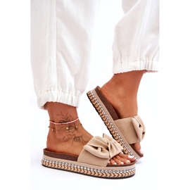 Női Velúr papucs Bézs Lauria masnival 2