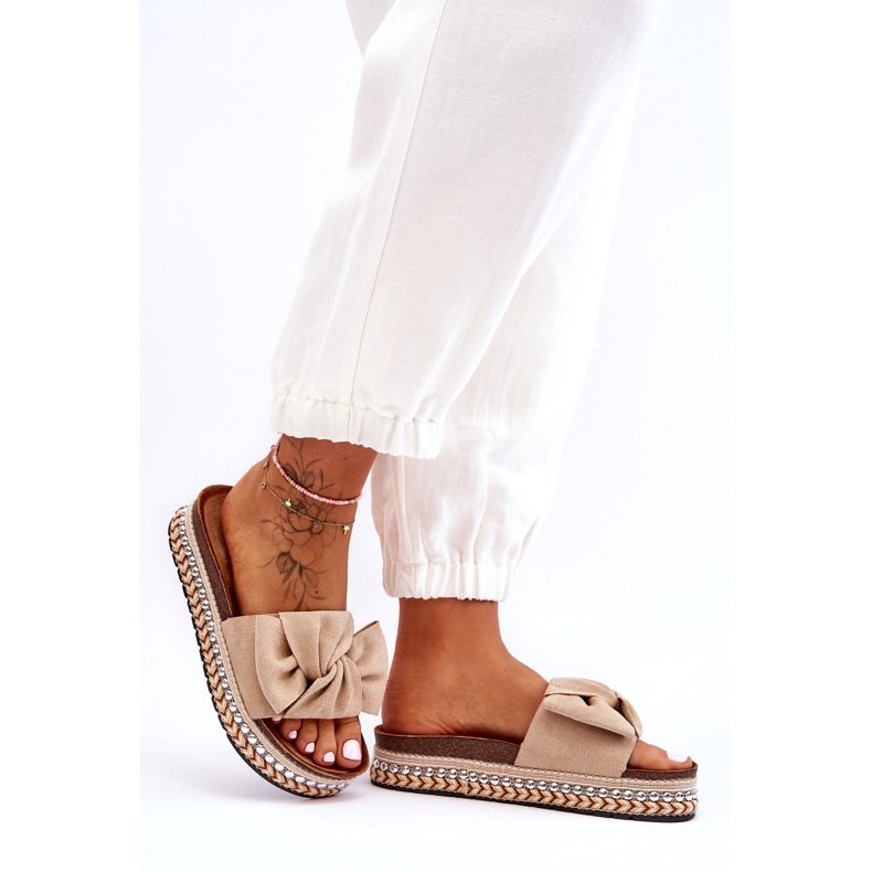 Női Velúr papucs Bézs Lauria masnival 5