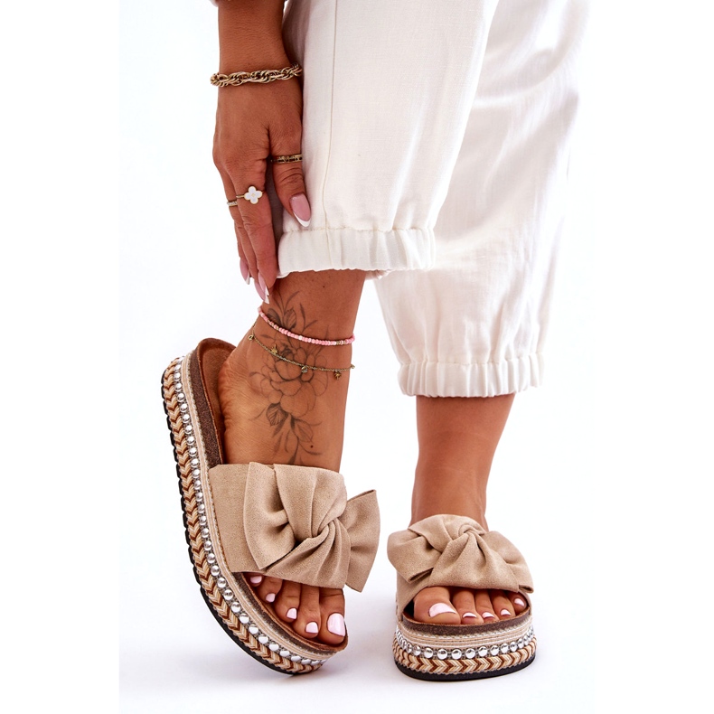 Női Velúr papucs Bézs Lauria masnival 6