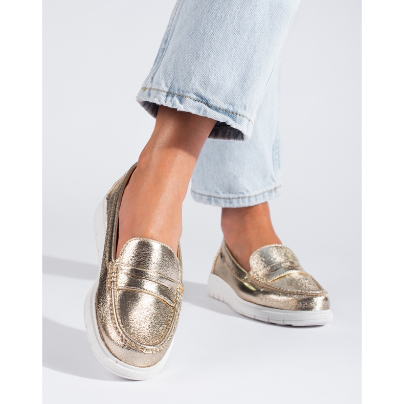 Arany mokaszinok vastag Shelovet platformon aranysárga 1