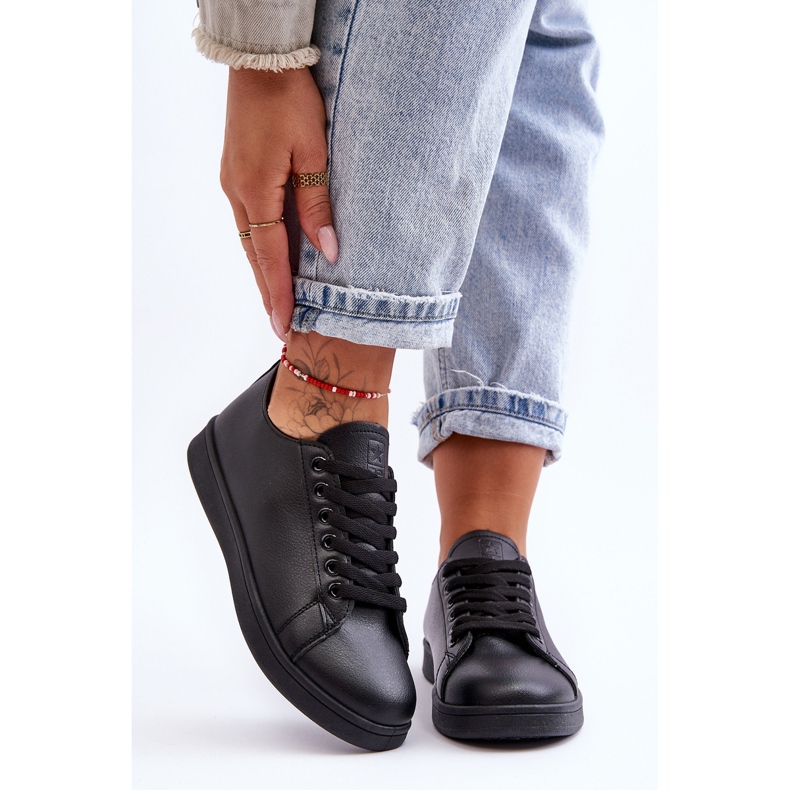 PE1 Női bőr klasszikus tornacipő fekete korlátlan 2