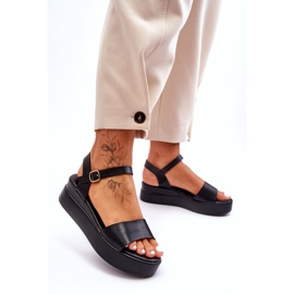 Kényelmes bőr szandál fekete Tifena 4