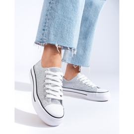 Szürke brokát tornacipő vastag talppal a Shelovet márkától 1