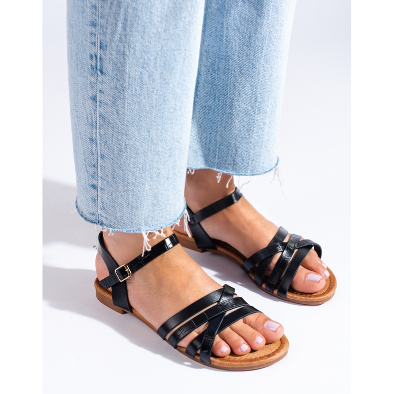 Shelovet női fekete lapos szandál 1