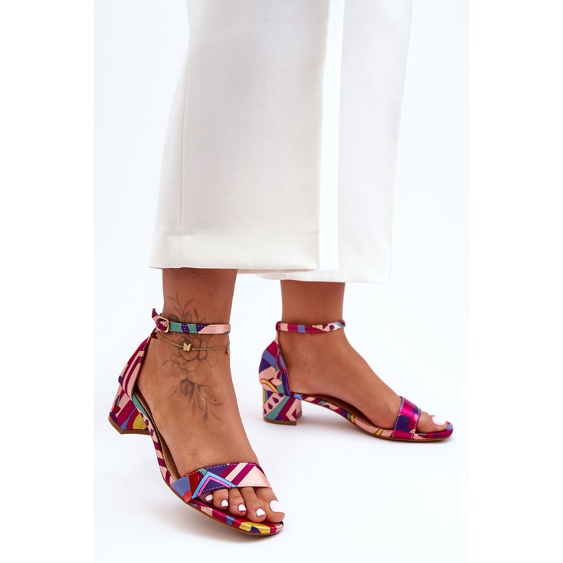 FS1 Mintás szatén magassarkú szandál Red Mix Inspire Me! sokszínű 2