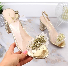 Női átlátszó szandál arany oszlopon, gyöngyökkel S.Barski MR1037-19 aranysárga 1
