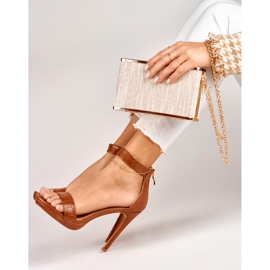Női karamell magassarkú szandál barna 2