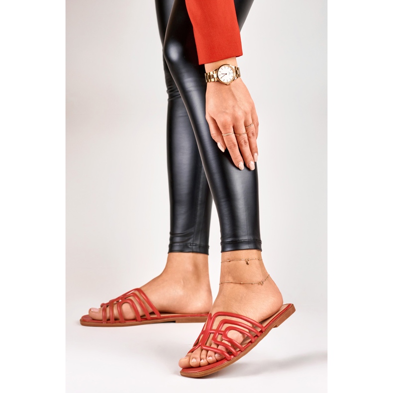 Piros elegáns női lapos papucs 2