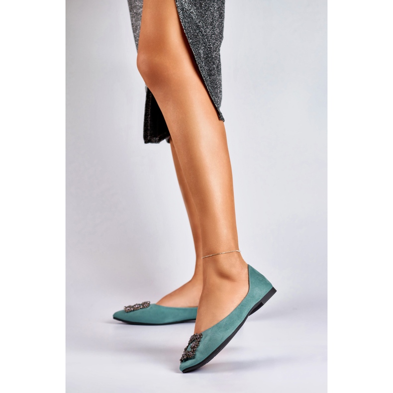 Elegáns női balerinák díszítéssel zöld 2 Elegáns női balerinák díszítéssel zöld 2