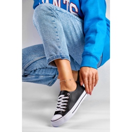 Női fekete eko-bőr tornacipő 1