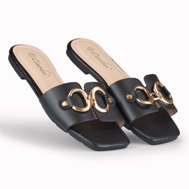 Fekete női papucs arany Hensi díszítéssel 2