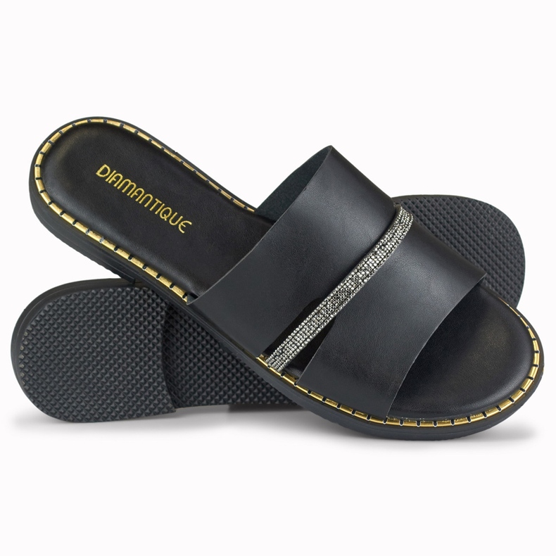 Elegáns fekete női papucs díszítéssel 1