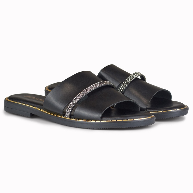 Elegáns fekete női papucs díszítéssel 2