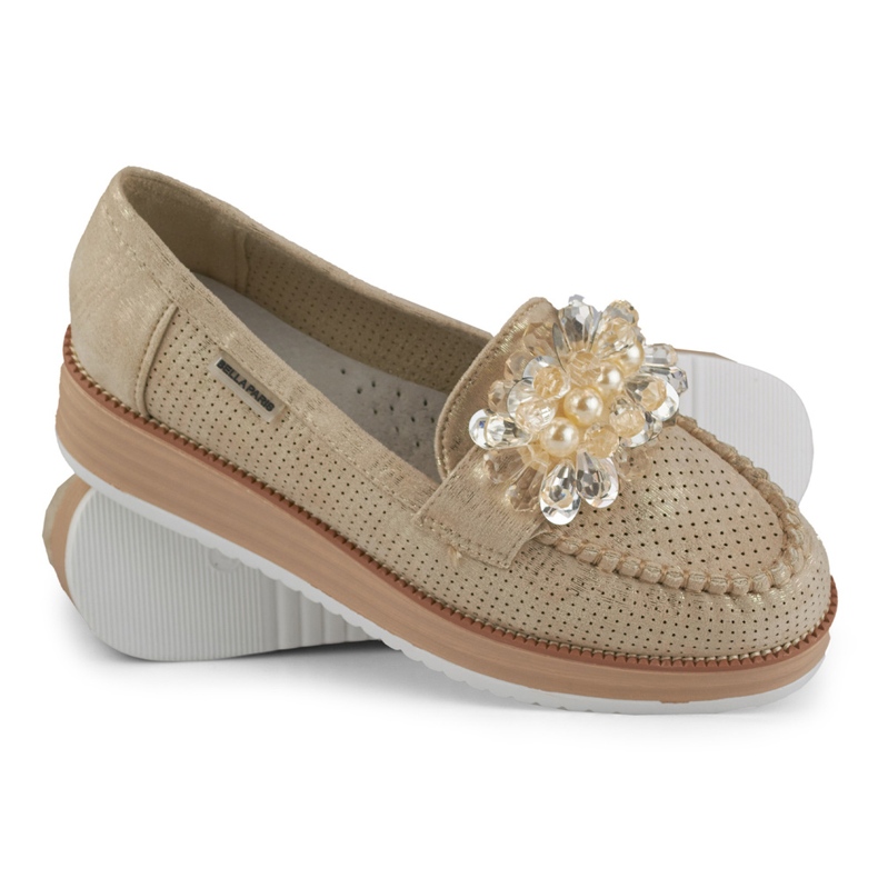 Áttört cipő a platformon, díszítéssel bézs 1