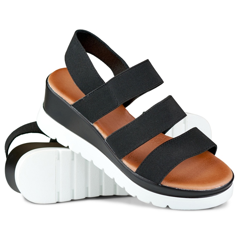 Fekete rugalmas alacsony platformú szandál 1