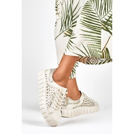 Női bézs színű sportcipő természetes bőrből 2