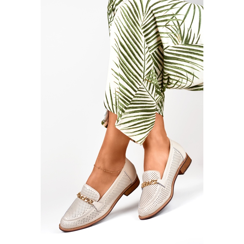 Női áttört cipő természetes bőrből bézs 1 Női áttört cipő természetes bőrből bézs 1