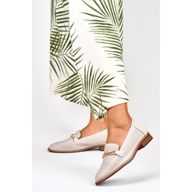 Női áttört cipő természetes bőrből bézs 2