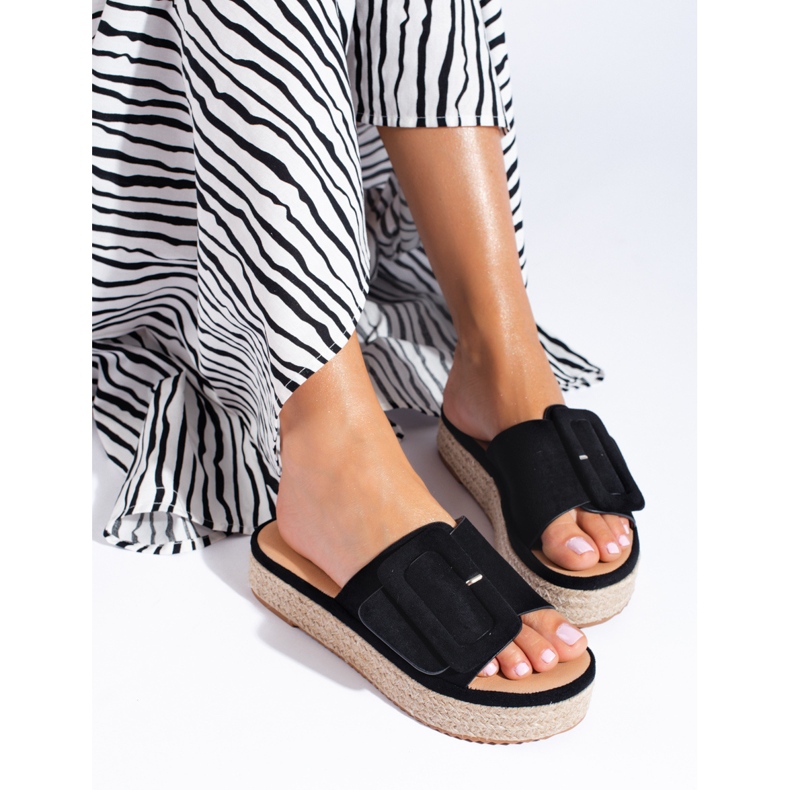 Fekete velúr espadrill csúszdák a Shelovet platformon 2