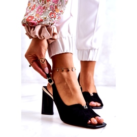 S. BARSKI Női velúr szandál a poszton, egy díszes díszítéssel fekete 1