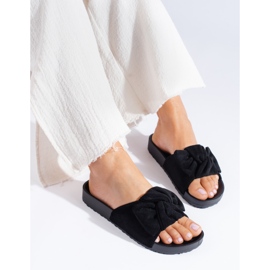 Női fekete velúr papucs a Shelovet platformon 1