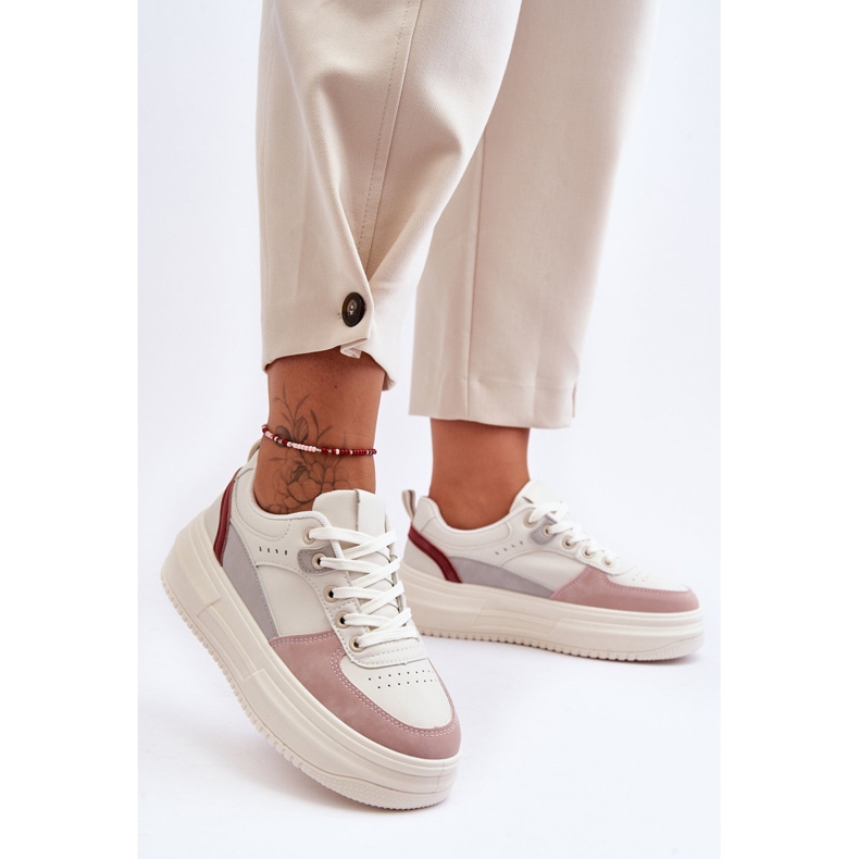 FJ1 Női sportcipők hatalmas platformon, fehér és rózsaszín Gemma 1