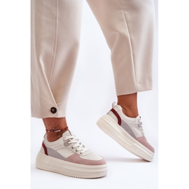 FJ1 Női sportcipők hatalmas platformon, fehér és rózsaszín Gemma 2