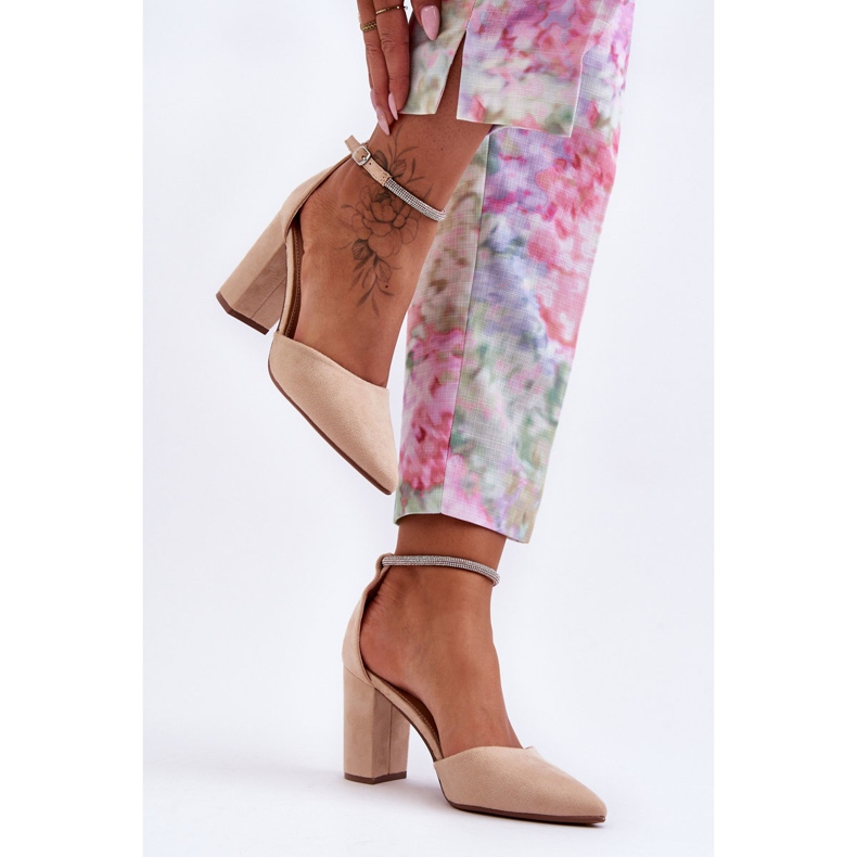 Velúr szivattyúk strasszokkal bézs gyémánttal 1