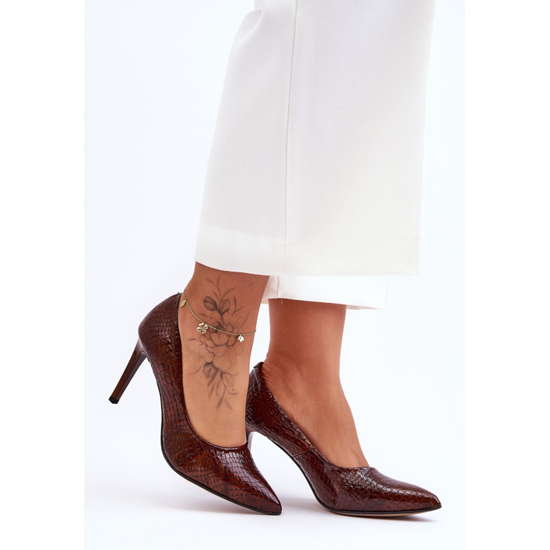 Lewski Shoes Divatos bőr magassarkú Lewski cipő 2659 barna 1