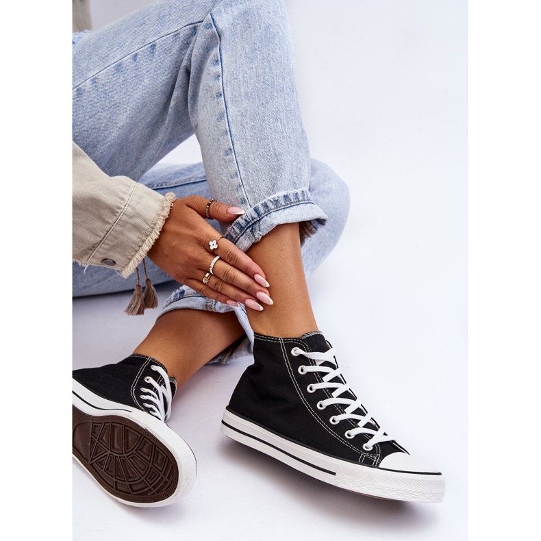 FR1 Női klasszikus magasszárú tornacipő, fekete-fehér remók 2