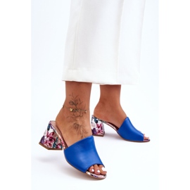 Lewski Shoes Női bőr papucs magas sarkú Leewski cipő 3209/K kék 1