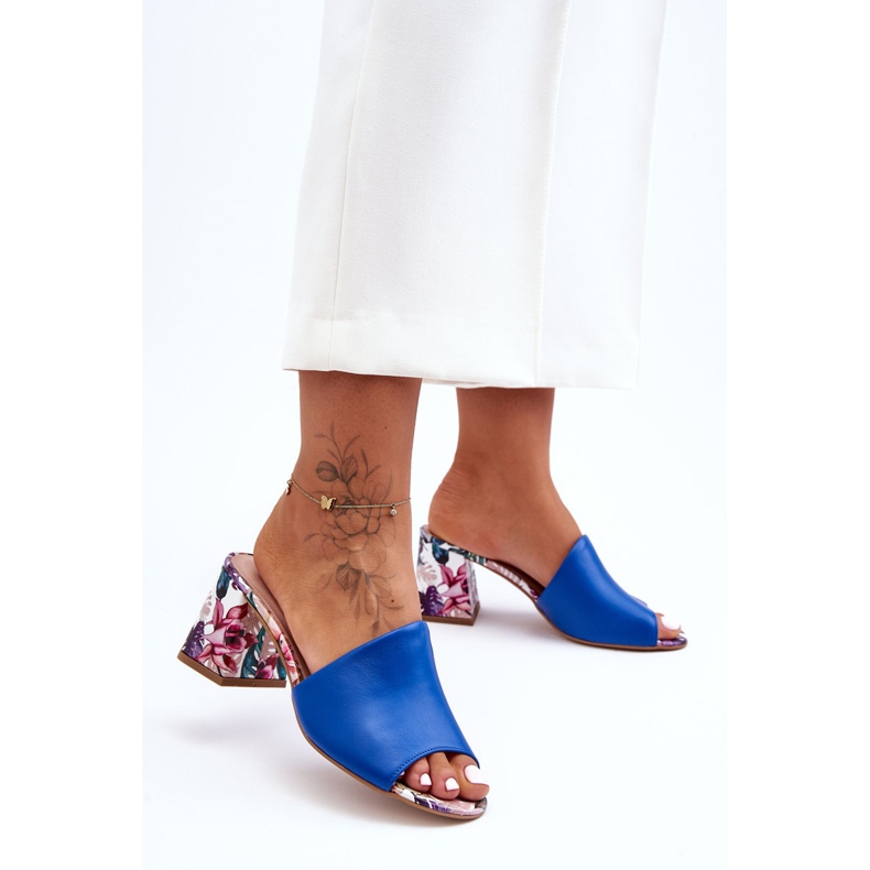 Lewski Shoes Női bőr papucs magas sarkú Leewski cipő 3209/K kék 1