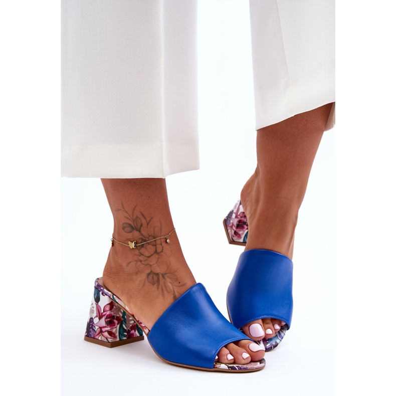 Lewski Shoes Női bőr papucs magas sarkú Leewski cipő 3209/K kék 2