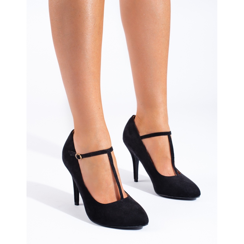 Fekete velúr sarokpumpák a Shelovet márkától 1