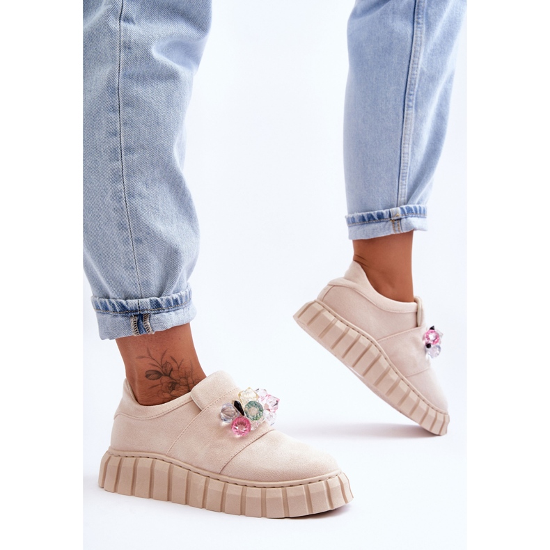 PS1 Divatos bebújós sportcipő bézs Desire díszítéssel 1