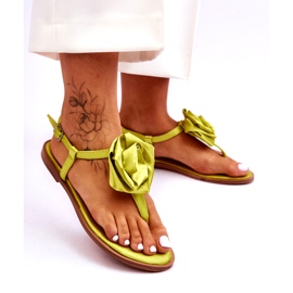 STEPHAN Női flip-flop szandál szövet rózsával, lime zöld 2