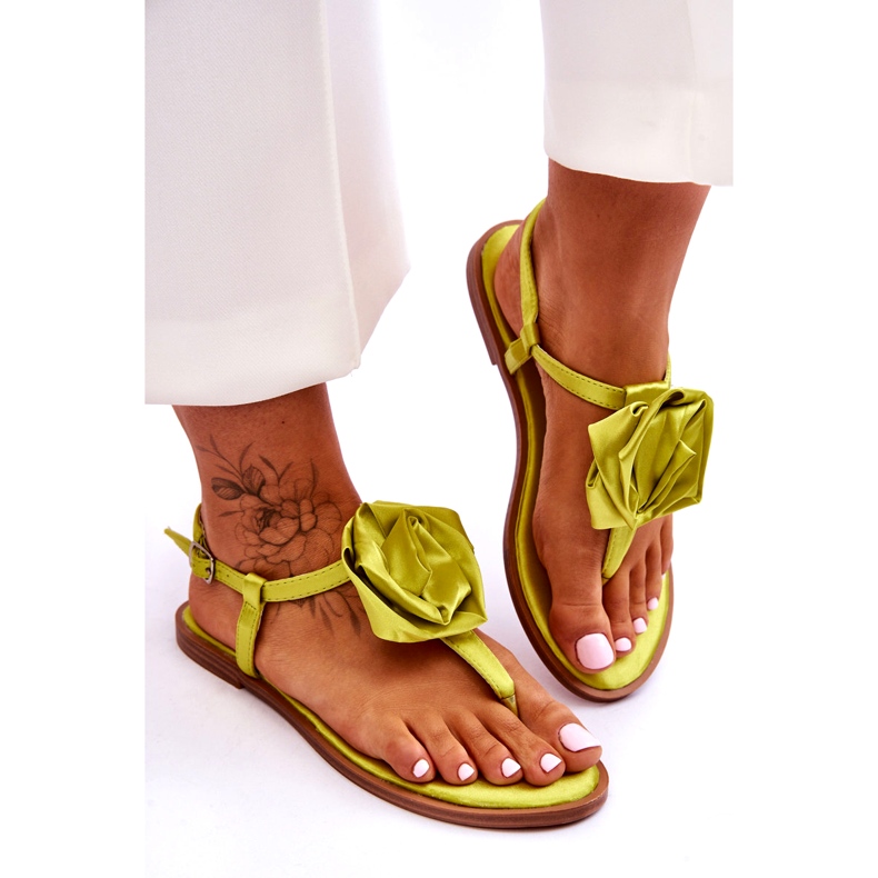 STEPHAN Női flip-flop szandál szövet rózsával, lime zöld 3