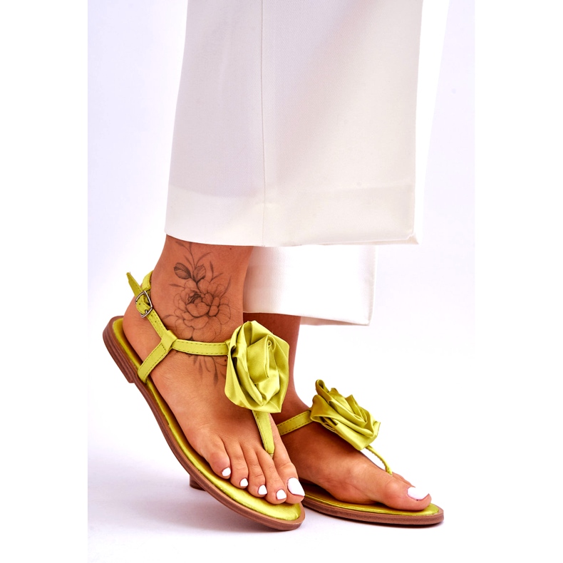 STEPHAN Női flip-flop szandál szövet rózsával, lime zöld 6