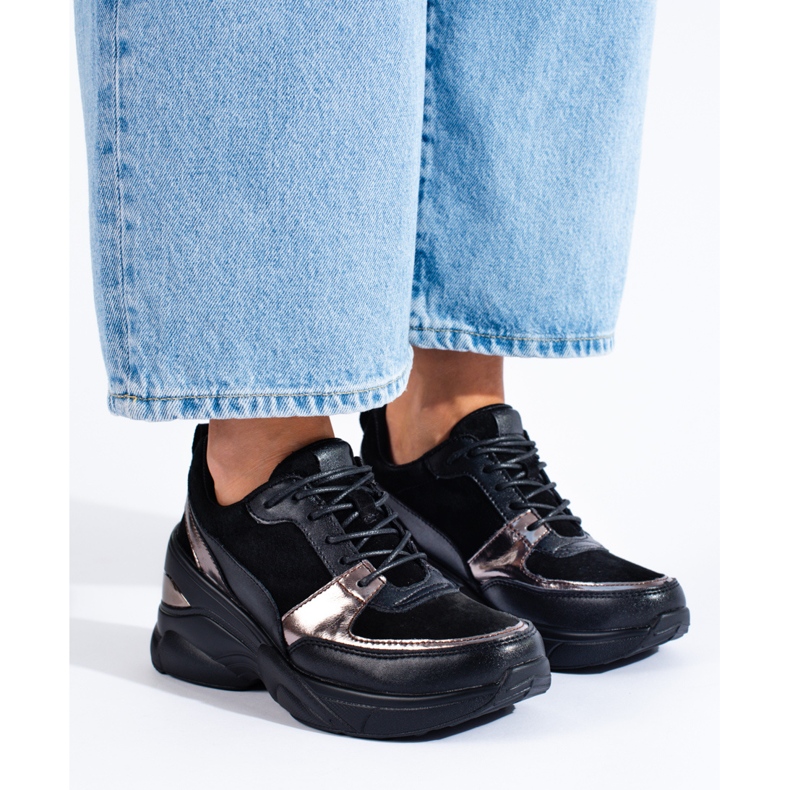 Női fekete bőr tornacipő Shelovet 1