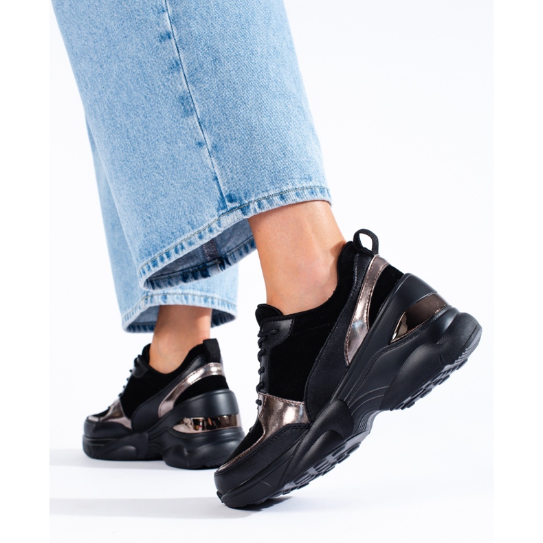 Női fekete bőr tornacipő Shelovet 2