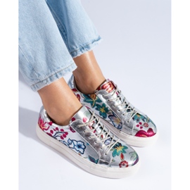 Shelovet ezüst virágos tornacipő 1