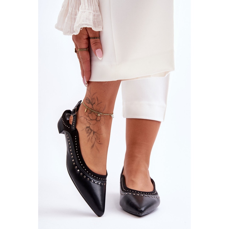PG1 Bőr balerinák szegecsekkel, fekete Laroshe 1
