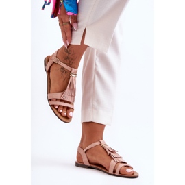 Lapos Velúr szandál bojtokkal Világos rózsaszín Viva 2