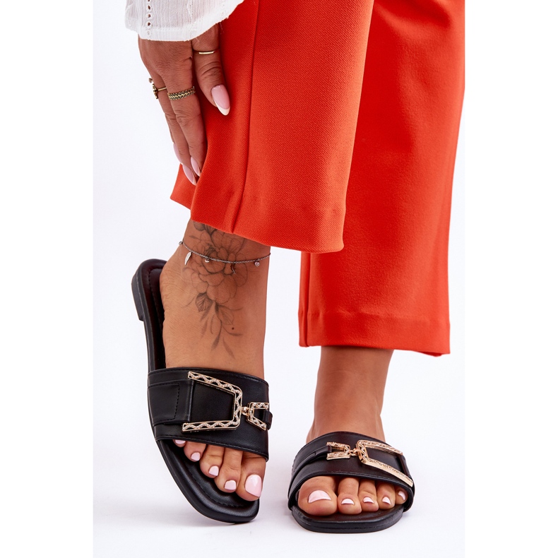 Női klasszikus fekete, lenyűgöző, díszített papucs 1