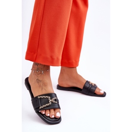 Női klasszikus fekete, lenyűgöző, díszített papucs 2